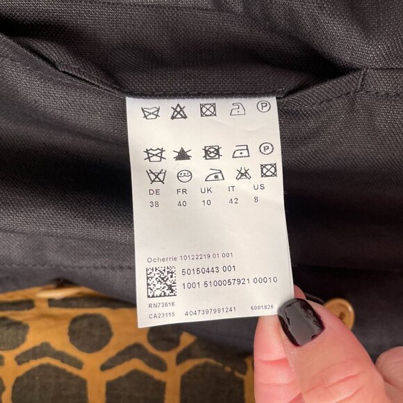 Hugo Boss Black Linen Belted Jacket Blazer Animal Print Lining Size 8 Wrap Back - Picture 12 of 16